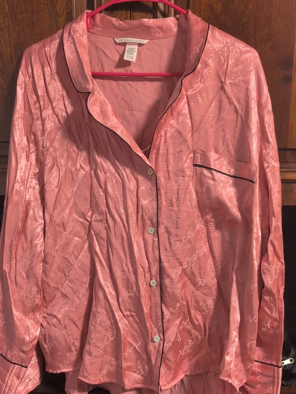 Victoria's Secret Pink Satin Pajama Shirt with Contrast Piping